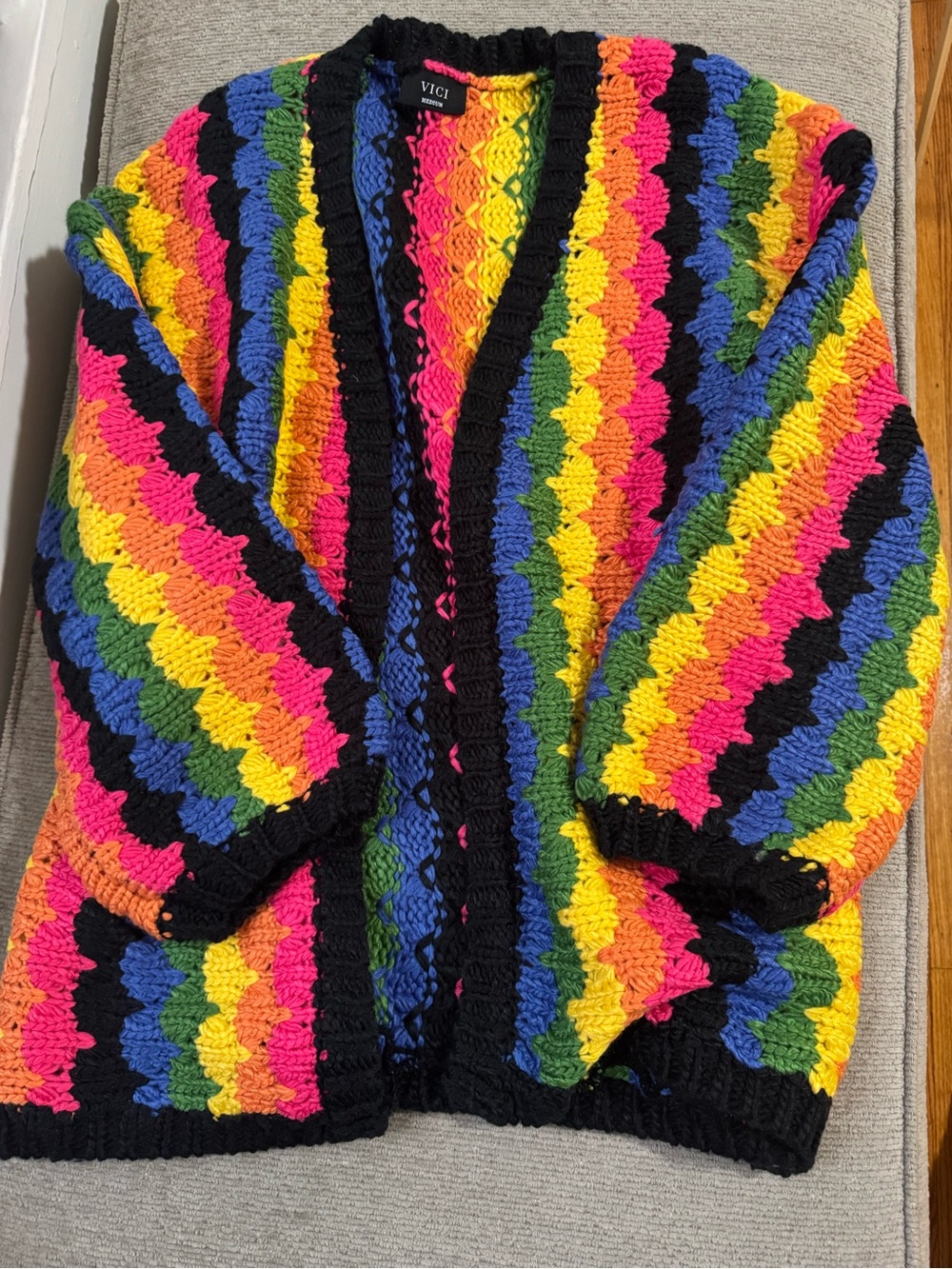 Black & Rainbow Crochet Cardigan - Picture 4 of 5